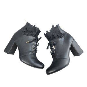 Nanette by Nanette Lepore Black Lace-Up Ankle Boots Womens 6.5 Lace Chunky Heel